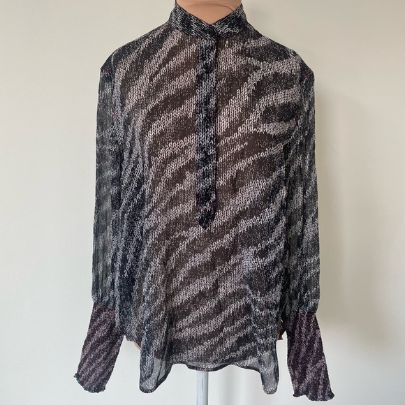 Rag & Bone Black Multi Zebra Maris Silk Popover Relaxed Fit Blouse Size Small - Picture 6 of 12